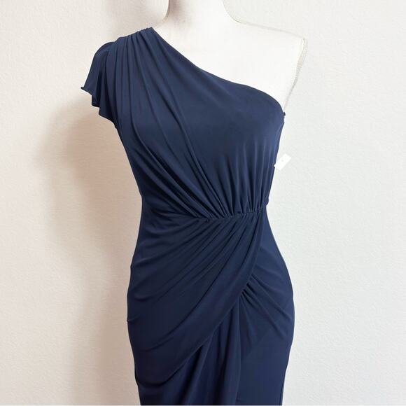 MAC DUGGAL DRAPED ONE-SHOULDER JERSEY GOWN IN COLOR MIDNIGHT SIZE 0 NEW - Picture 6 of 11